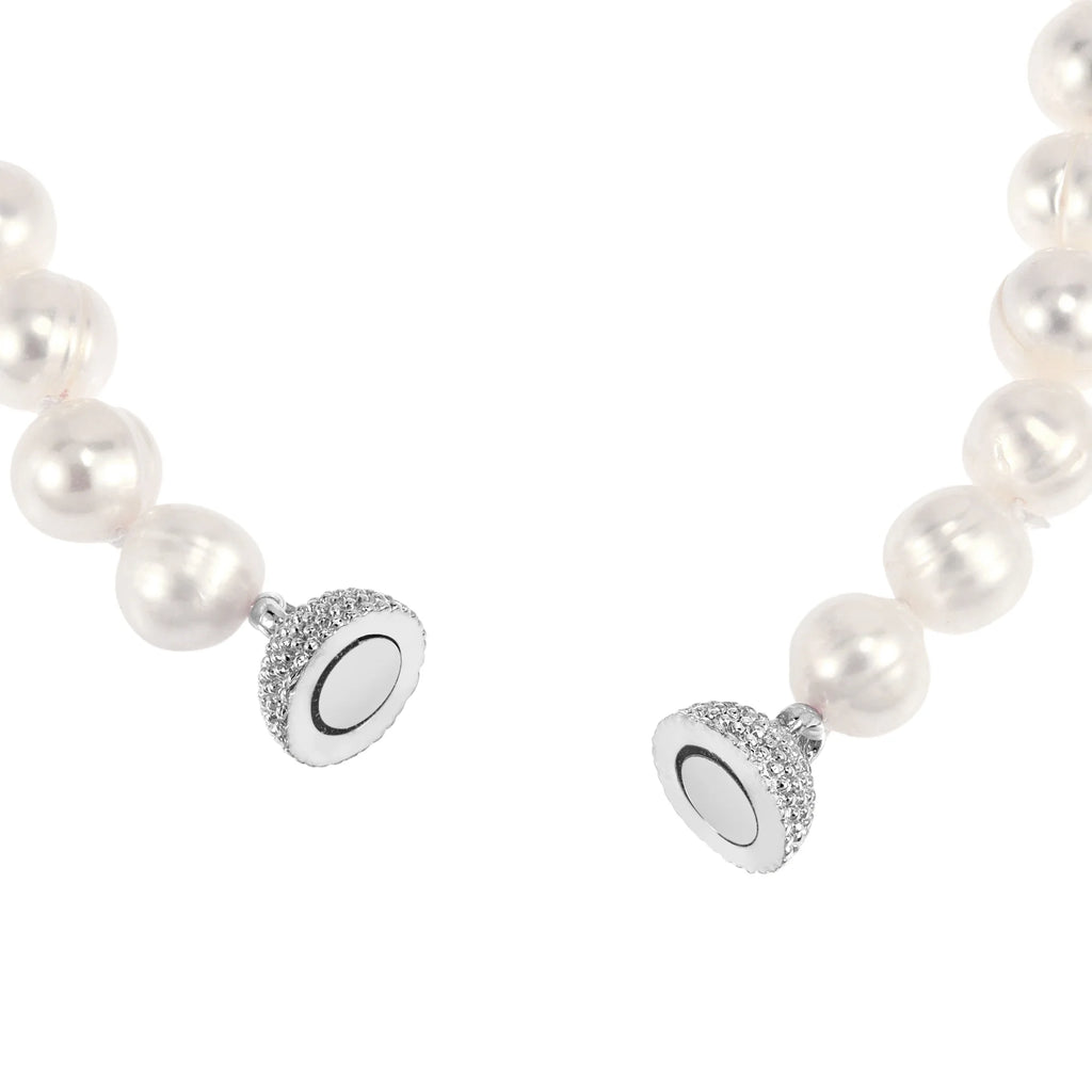 Natural Freshwater White Pearl Sterling Silver Necklace I892