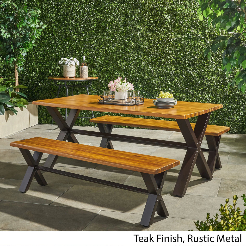 3 Piece Acacia Wood Picnic Dining Set J974