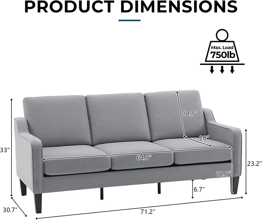 71" Mid-Century Modern 3 Seater Sofa V589