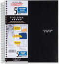 5 Subject College Ruled Spiral Notebook, 200 Sheets, Black G308