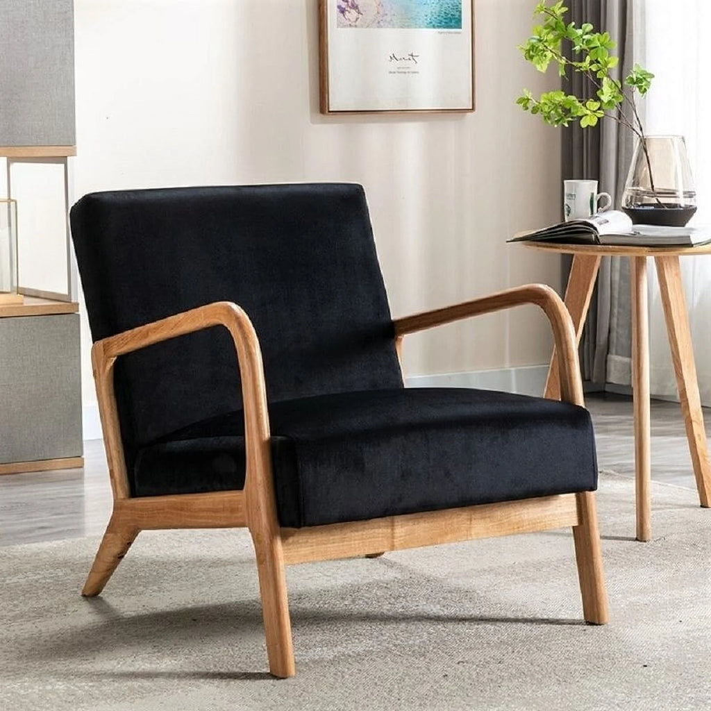 Navy Velvet Wood Armchair I441630