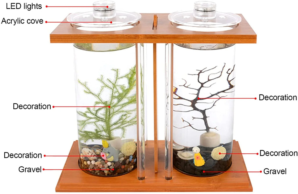 Bamboo Fish Bowl Glass Aquarium Mini Fish Tank K4776
