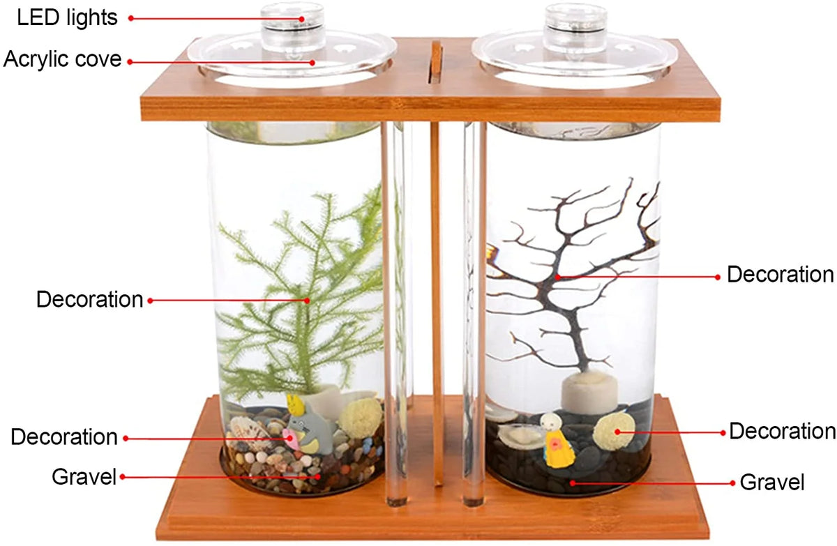 Bamboo Fish Bowl Glass Aquarium Mini Fish Tank K4776