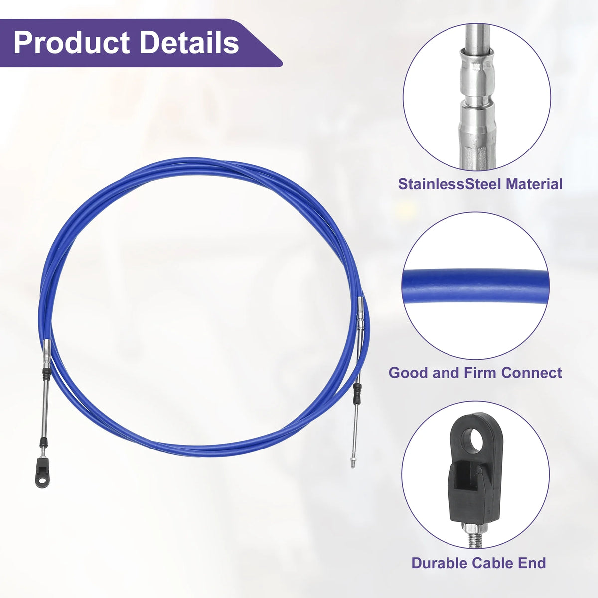 2 Pcs 500cm Marine Boat Throttle Shift Control Cable Blue S54916