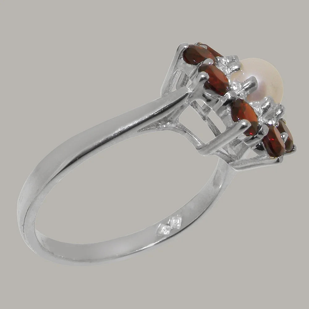9k White Gold Cultured Pearl & Garnet Statement Ring C8098