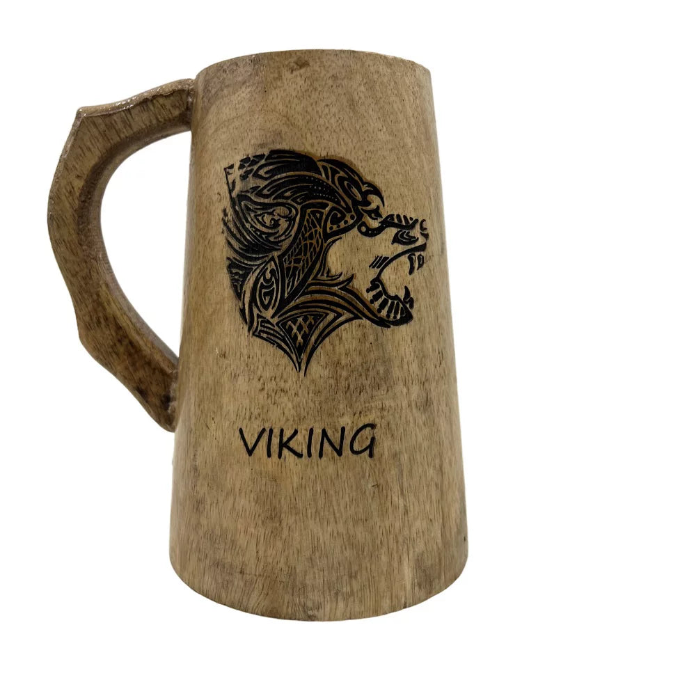 Vintage Engraved Wooden Beer Mug S754
