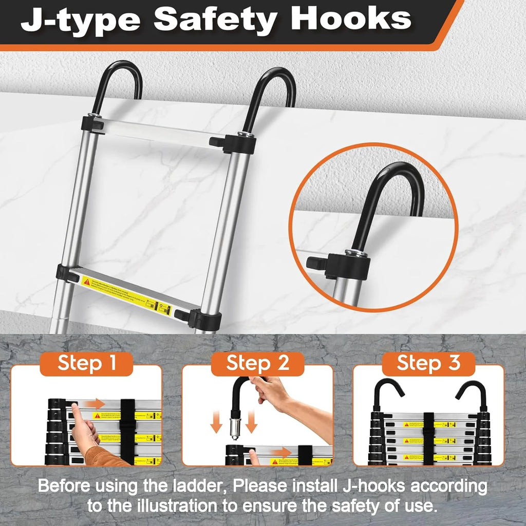 12.5 FT Aluminum Telescoping Ladder with 2 Triangle Stabilizers U196