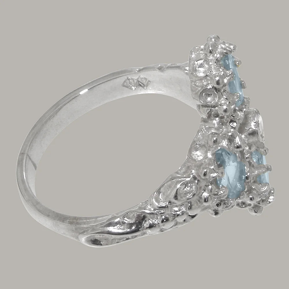 14k White Gold Natural Diamond & Aquamarine Womens Ring W86595