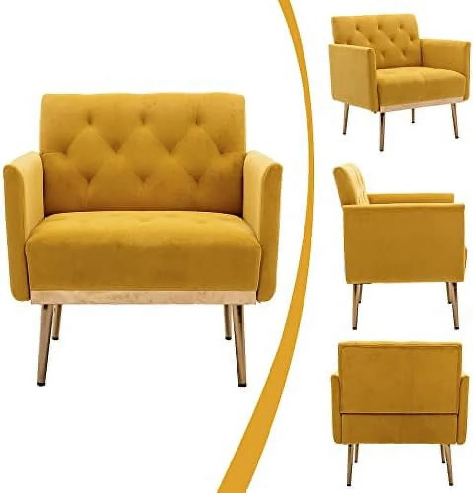 Yellow Velvet Accent Chair with Metal Legs H9678