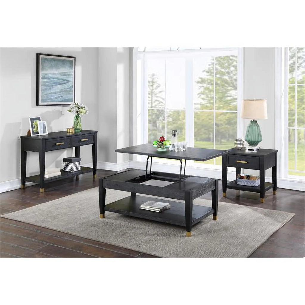 Rubbed Charcoal Wood 1-drawer End Table I9081