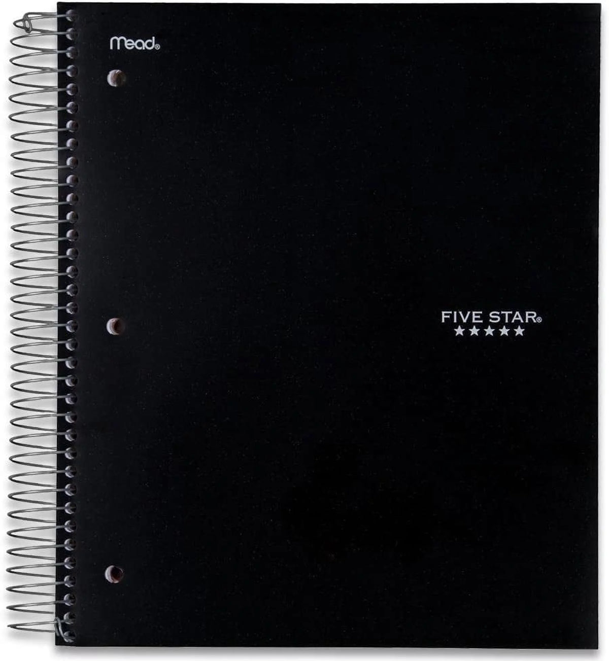 5 Subject College Ruled Spiral Notebook, 200 Sheets, Black G308