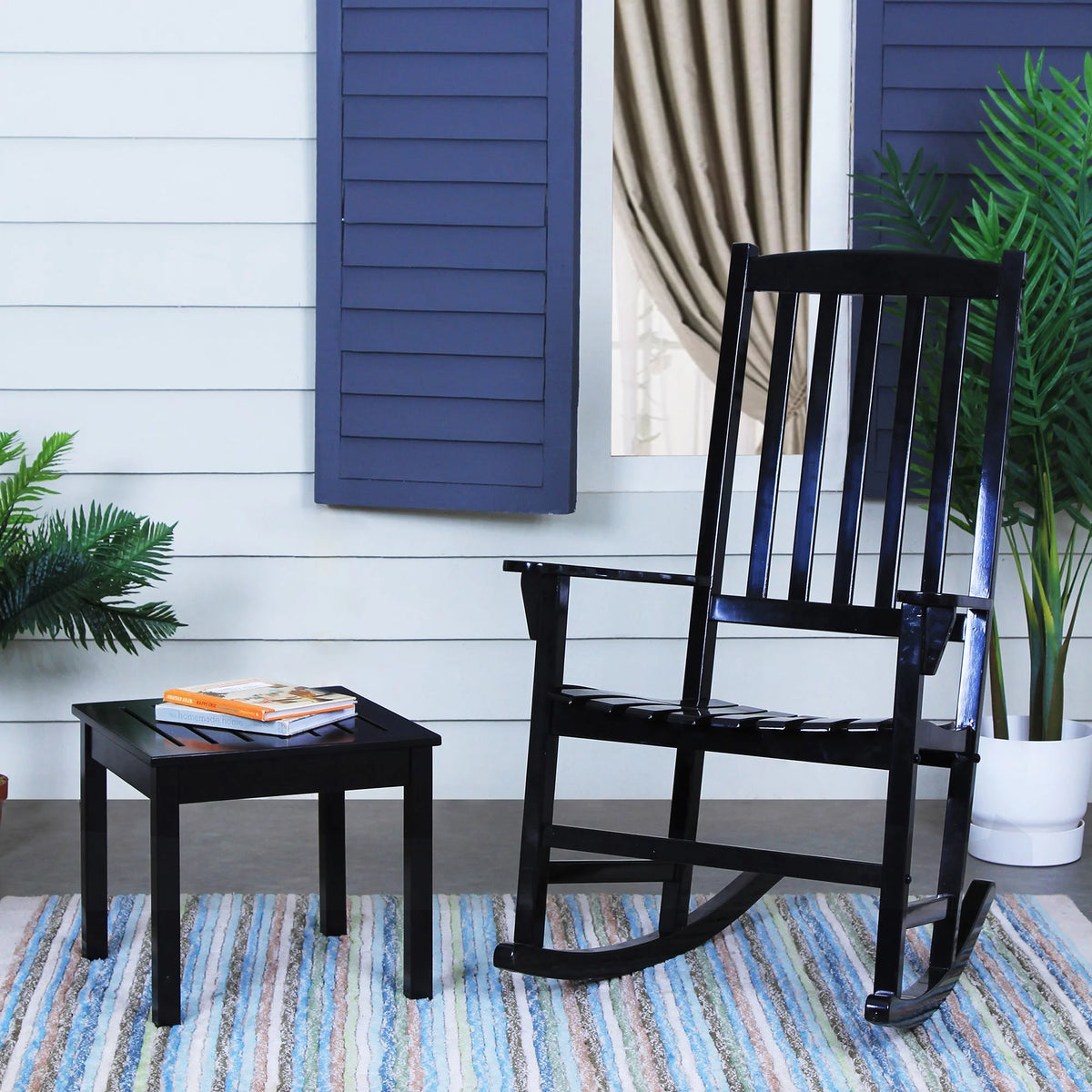 Solid Wood Patio Side Table White Finish B2566