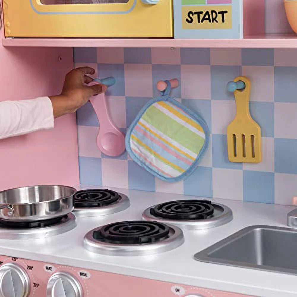 Wooden Pastel Play Kitchen with Turning Knobs and Play Phone T656