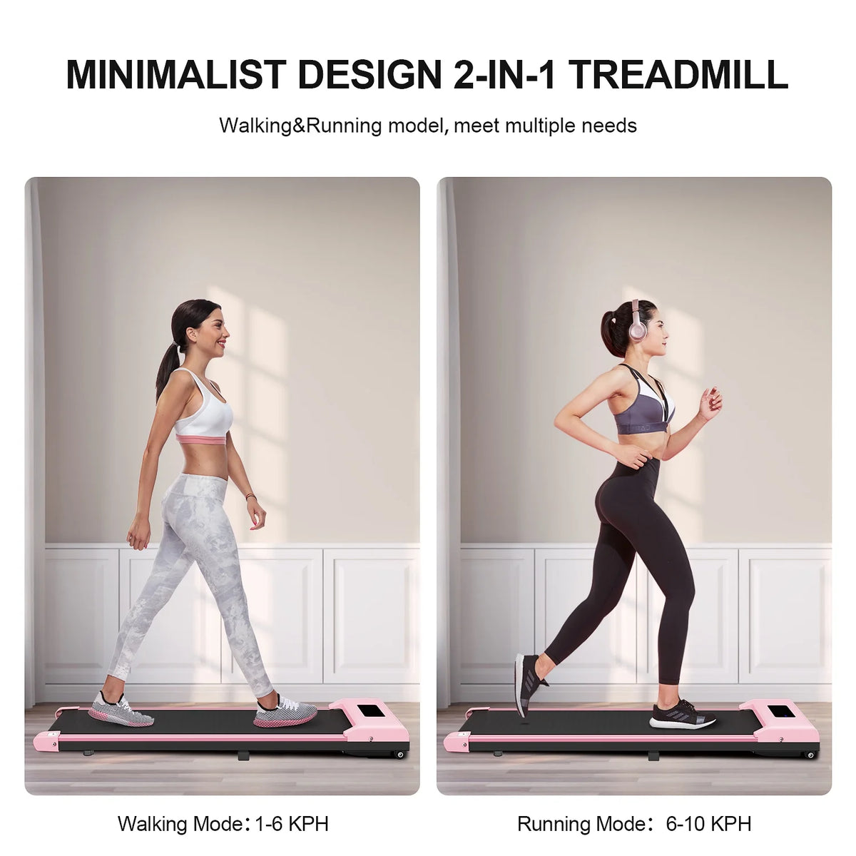 Portable Motorized Treadmill 6.25MPH 265 Lb Capacity Pink E165427