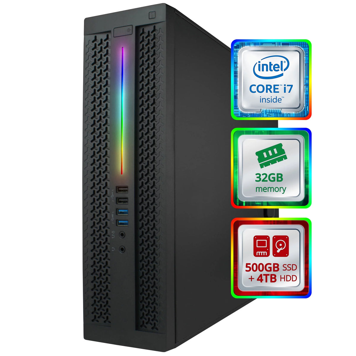 Refurbished Small Desktop Computer with 32GB RAM, 500GB SSD + 4TB HDD, Wi-Fi, Bluetooth, Win 10 Pro P16845