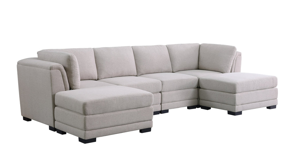 Light Gray Linen Reversible Sectional Sofa with 2 Ottomans O706
