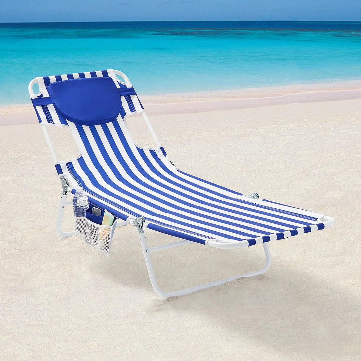 Blue & White Stripe Folding Beach Lounger 2-Pack P113123