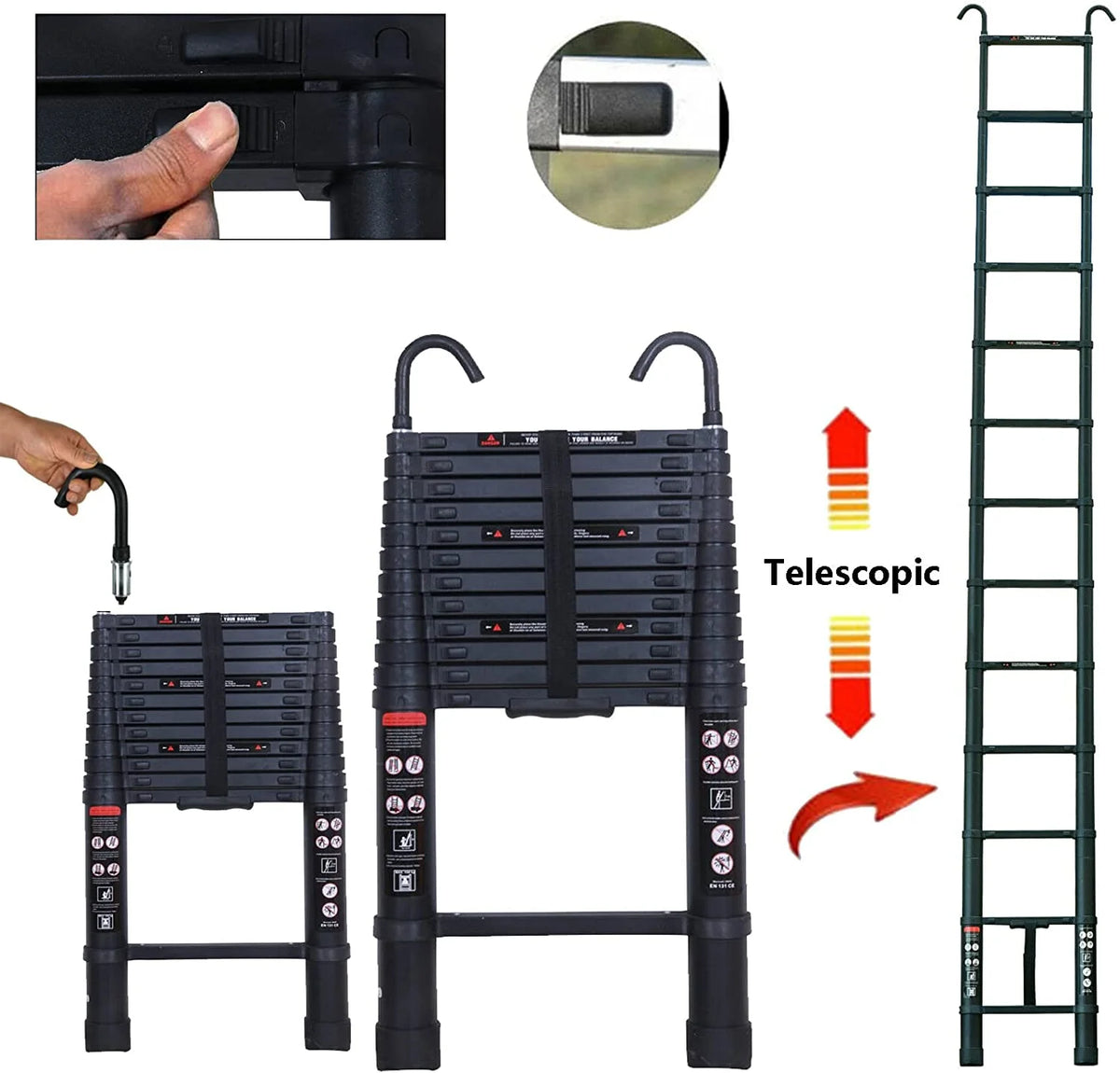 12.5Ft Telescopic Aluminum Folding Ladder Y92150