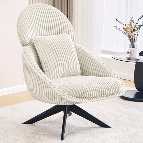Grey Corduroy Swivel Accent Chair with Arms and Pillow R3006