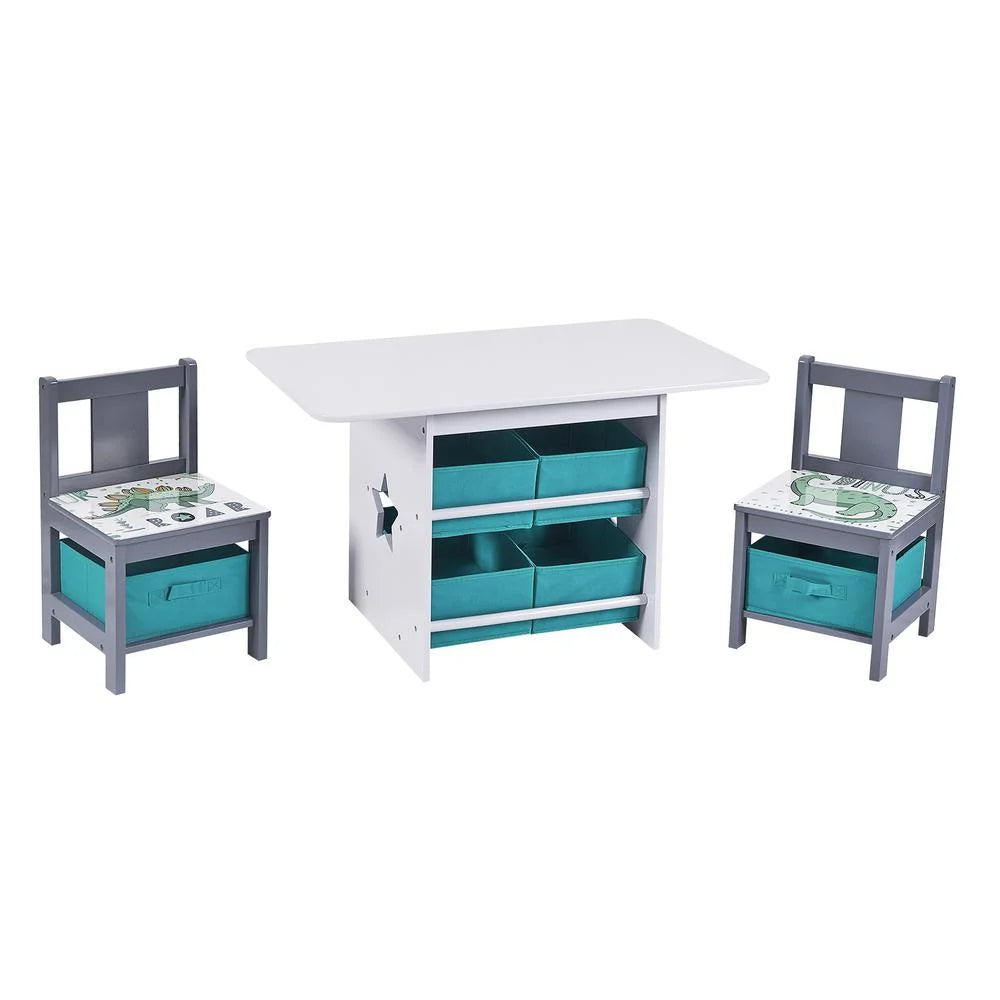 White Blue Gray Engineered Wood Table and Chair Set Z289