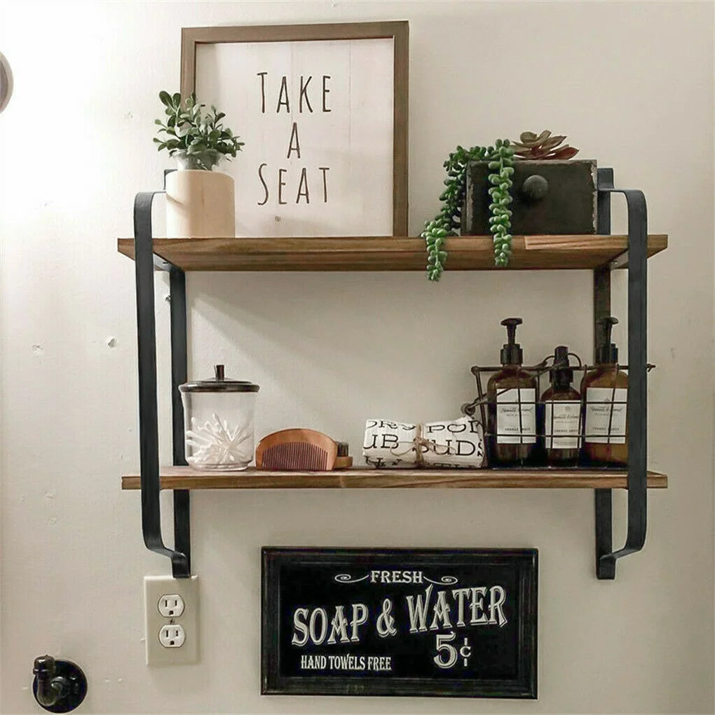 Rustic Industrial Pipe Wall Floating Shelf Wooden Shelving Unit R84837
