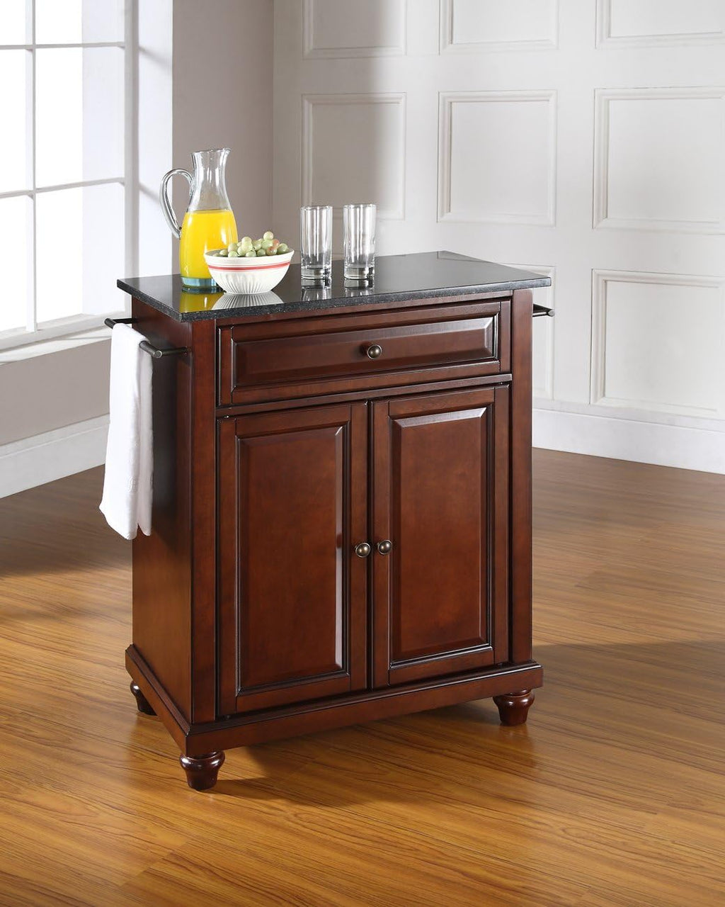 White Kitchen Island with Solid Gray Granite Top F51950