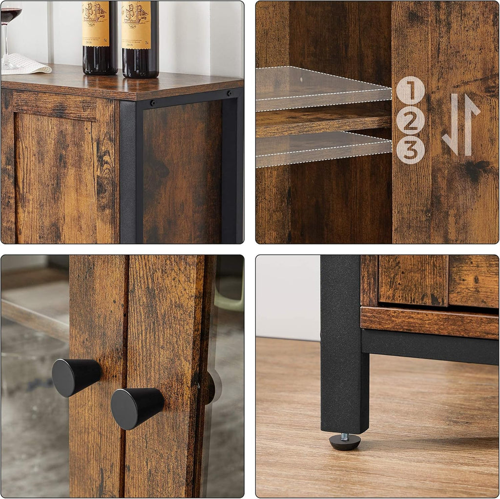 Rustic Brown and Black Floor Storage Cabinet with Transparent Doors V2818