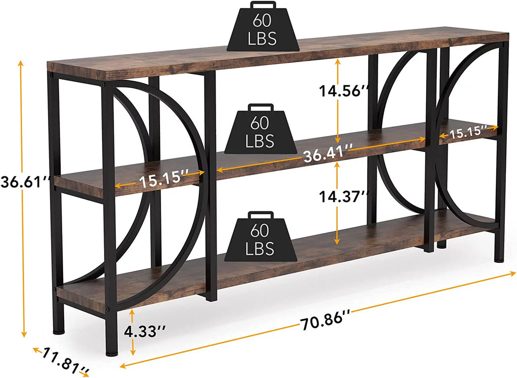 70.9 Inch 3 Tier Console Table with Shelves K869
