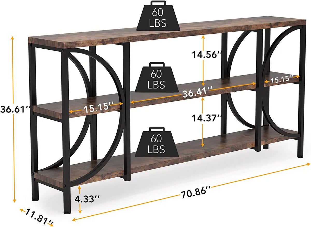 70.9 Inch 3 Tier Console Table with Shelves K869