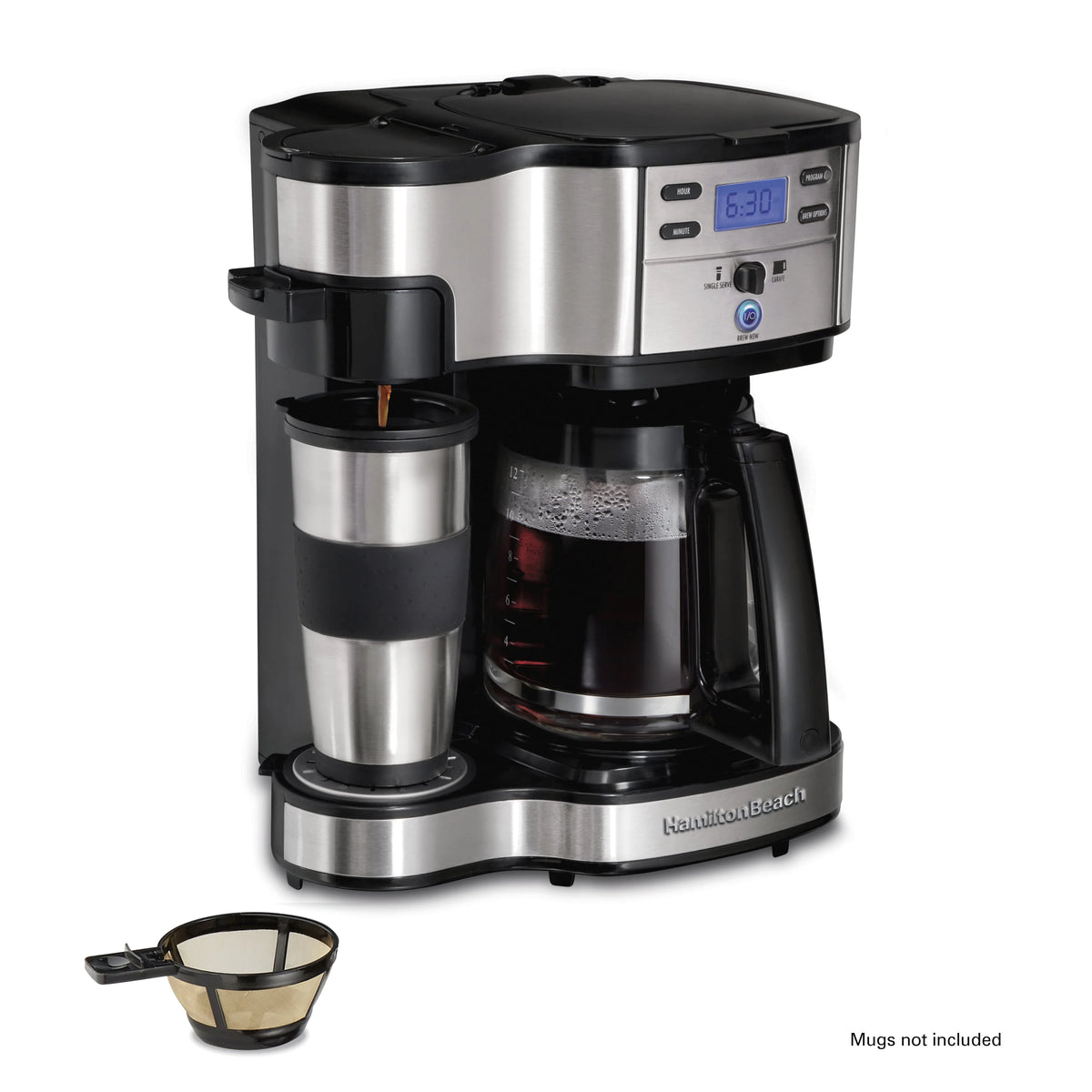 2-Way Coffee Maker, Single-Serve or 12 Cups, Glass Carafe, Black I94483