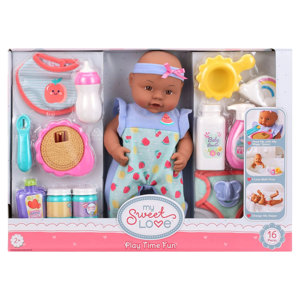 12.5 inch 16 Pieces Play Set, Dark Skin Tone, Brown Eyes Z41908