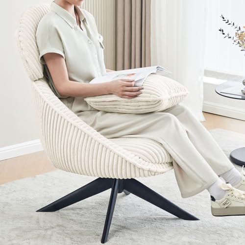 Grey Corduroy Swivel Accent Chair with Arms and Pillow R3006