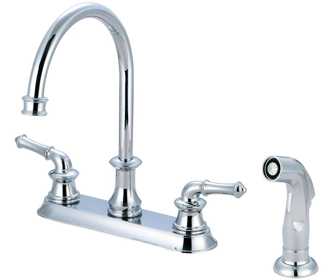 Polished Chrome Double Handle Kitchen Faucet with Side Spray I6983