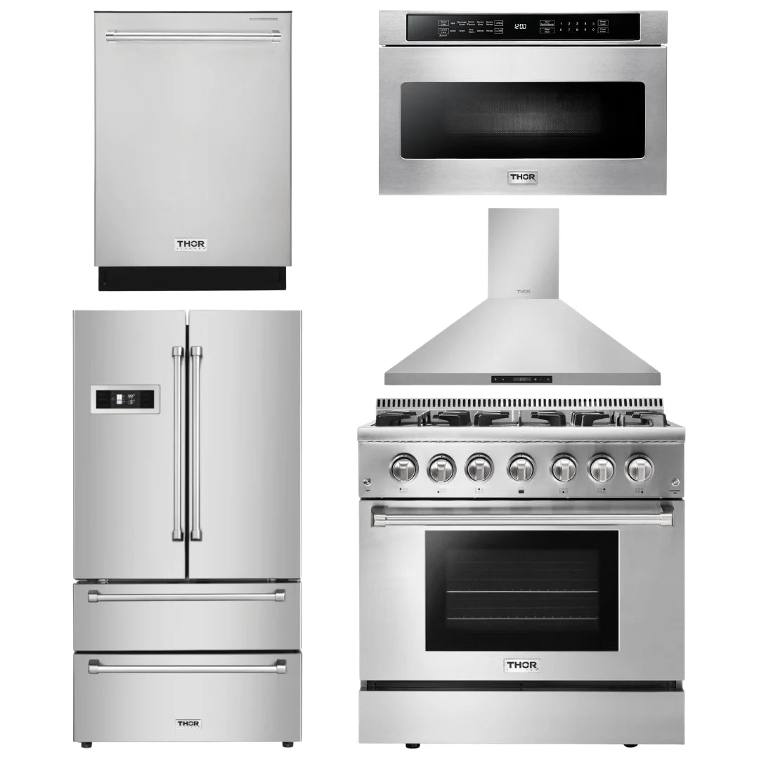 36 Propane Dual Fuel Range, Range Hood, Microwave, Refrigerator, Dishwasher X4265