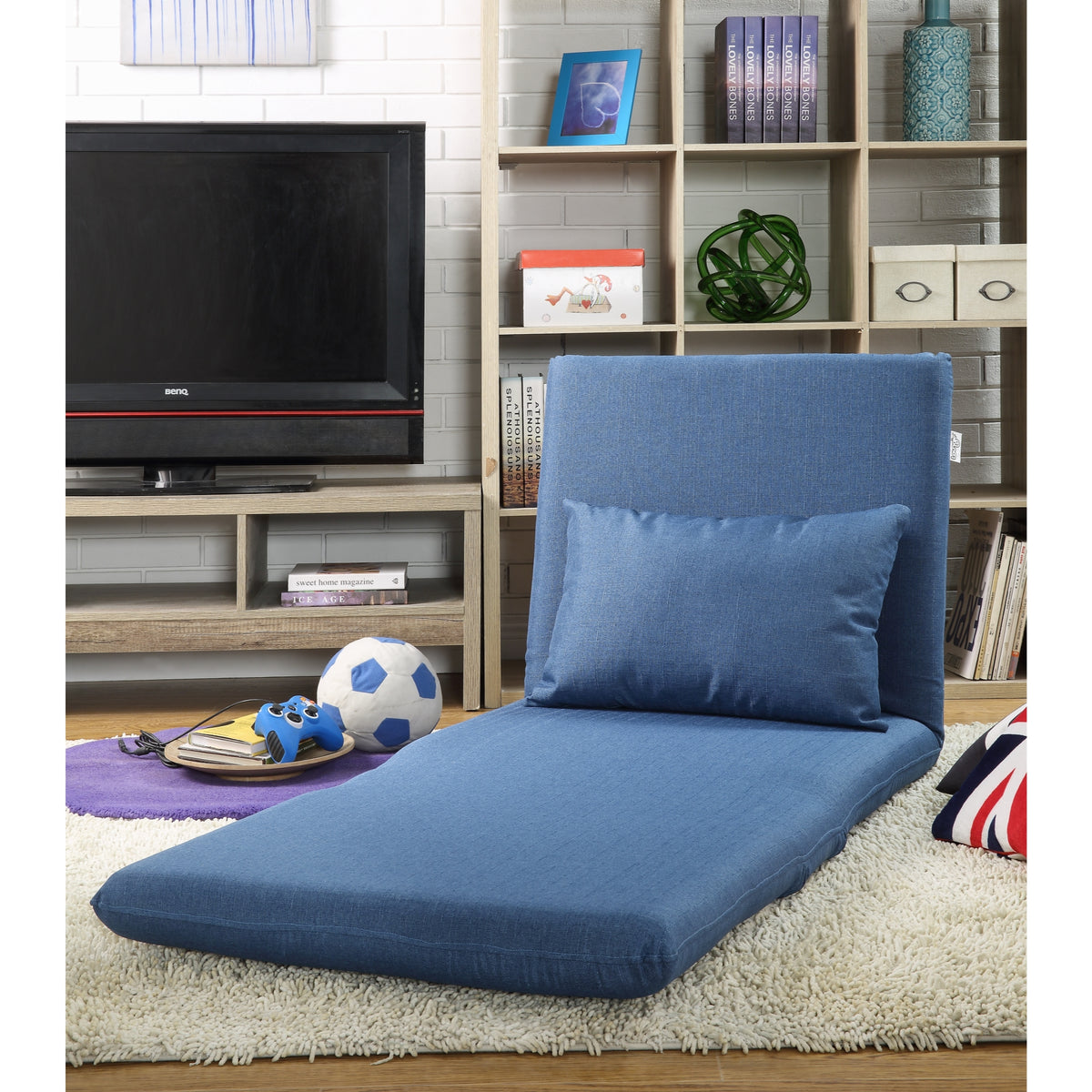 Blue Linen 5 Position Adjustable Convertible Floor Chair L289655