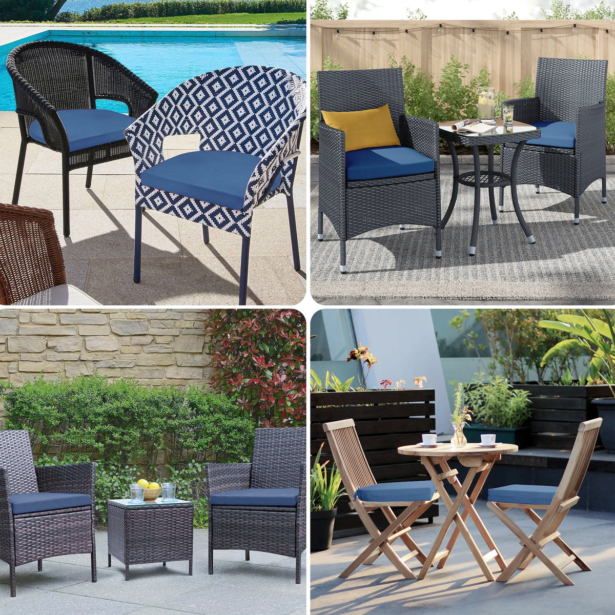 Waterproof Outdoor Seat Cushions Set of 4 Navy Blue X499