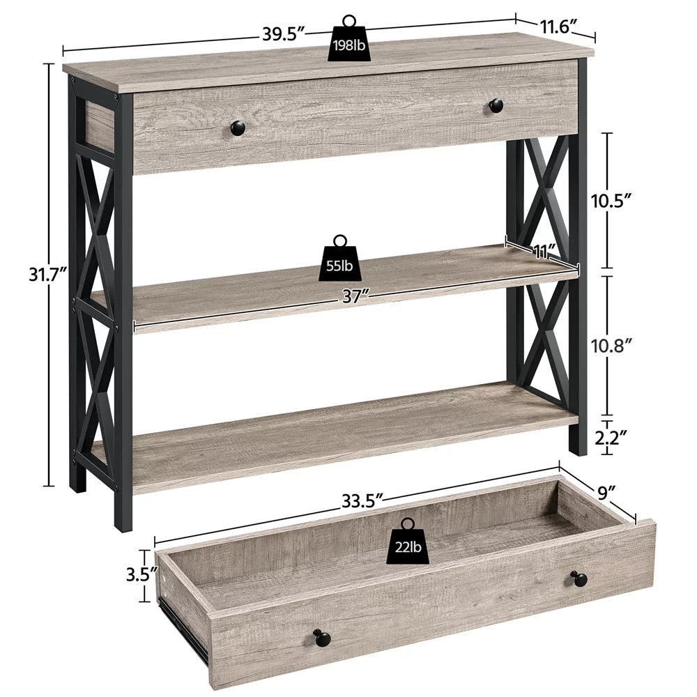 Gray Console Table with 1 Drawer & 2 Shelves A40118