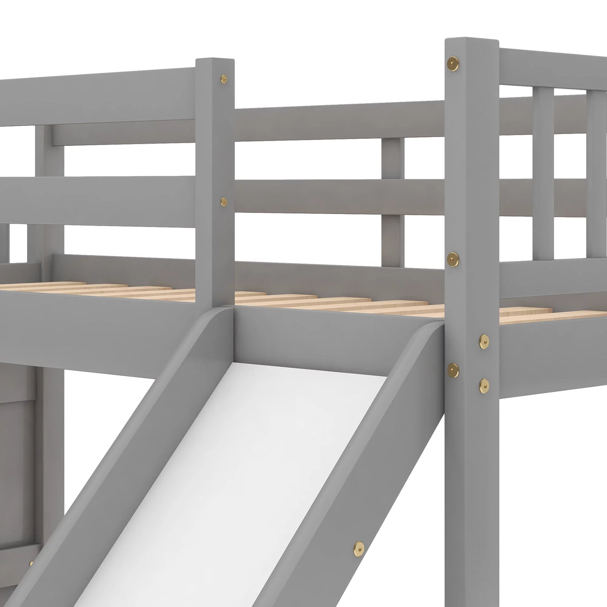 Solid Wood Twin Over Twin Bunk Bed with Slide and Stairway B33015