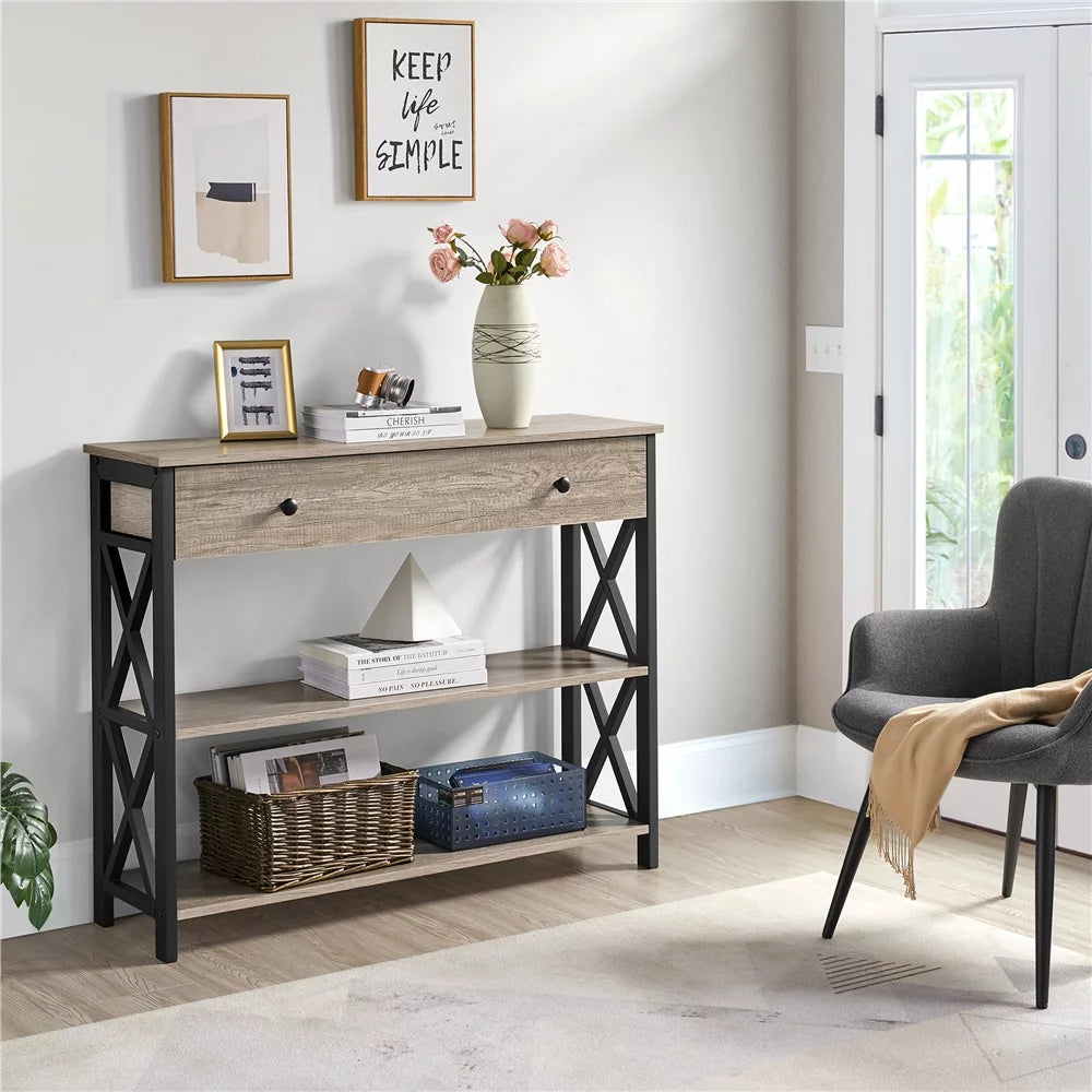Gray Console Table with 1 Drawer & 2 Shelves A40118