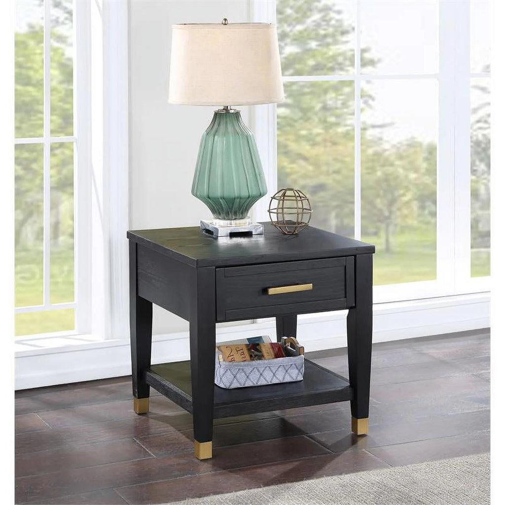 Rubbed Charcoal Wood 1-drawer End Table I9081