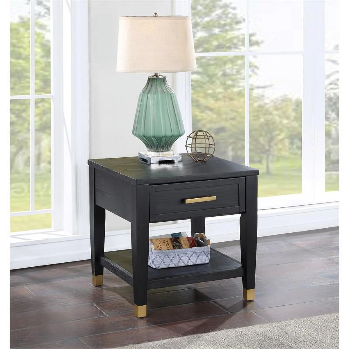 Rubbed Charcoal Wood 1-drawer End Table I9081