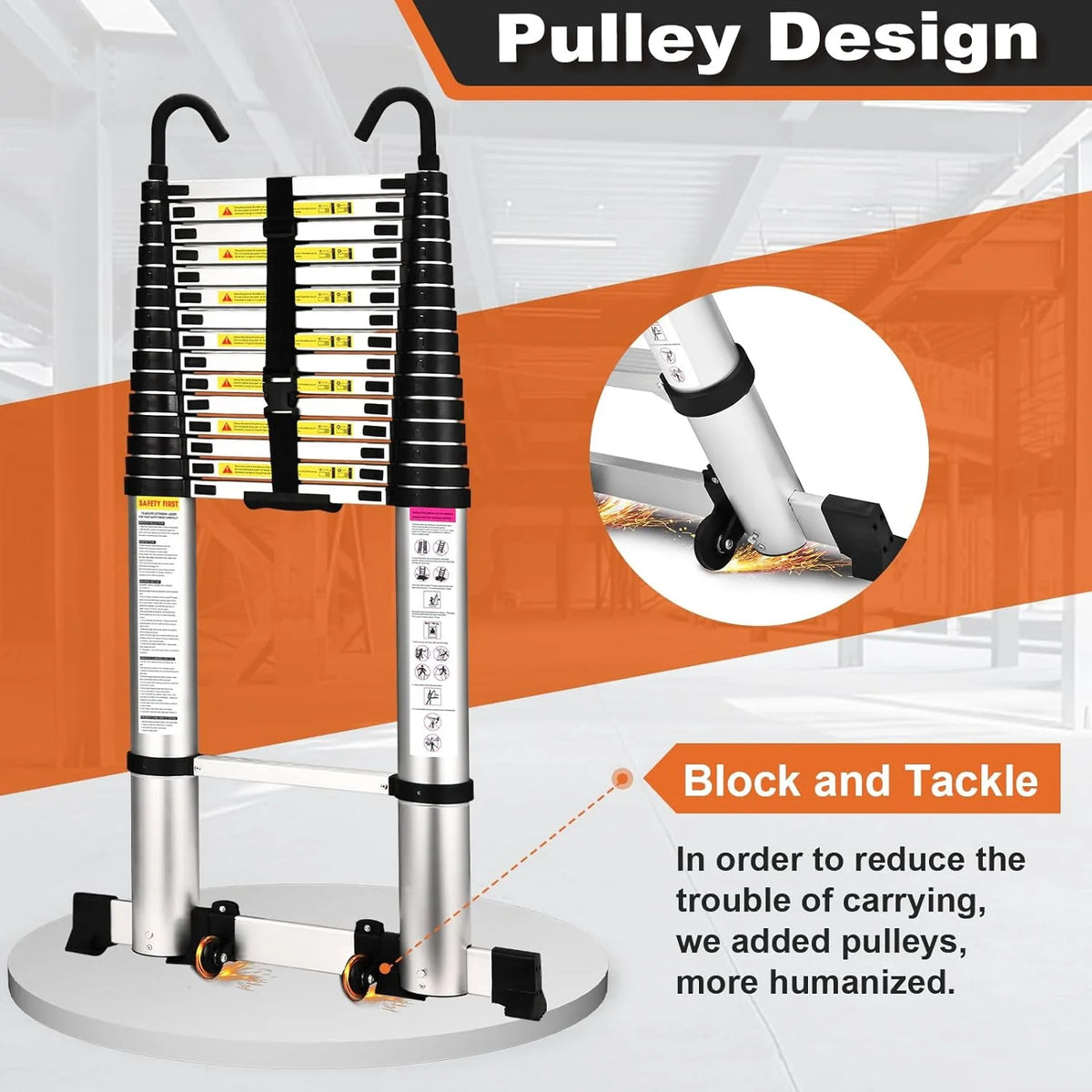 12.5 FT Aluminum Telescoping Ladder with 2 Triangle Stabilizers U196