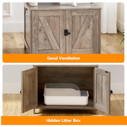 Wooden Cat Tree with Litter Box Enclosure Q95449