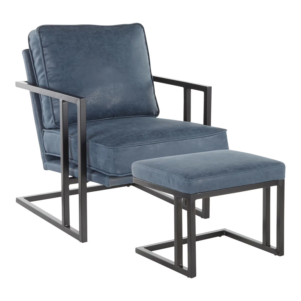 Black/Blue Lounge Chair And Ottoman Set B2605