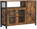 Rustic Brown and Black Floor Storage Cabinet with Transparent Doors V2818