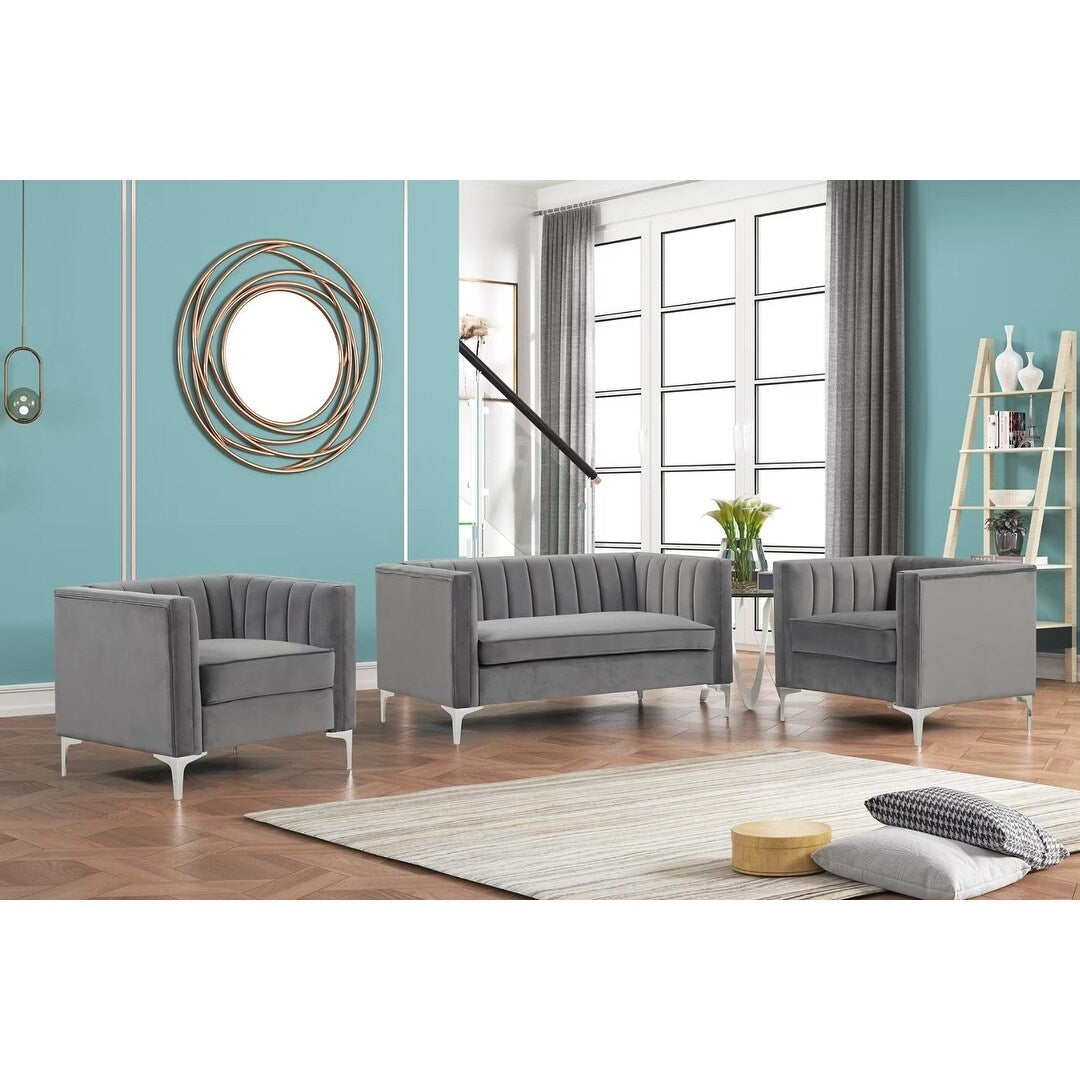 3 Pieces Fabric Dutch Velvet Blue Couch and Sofa Set F267905