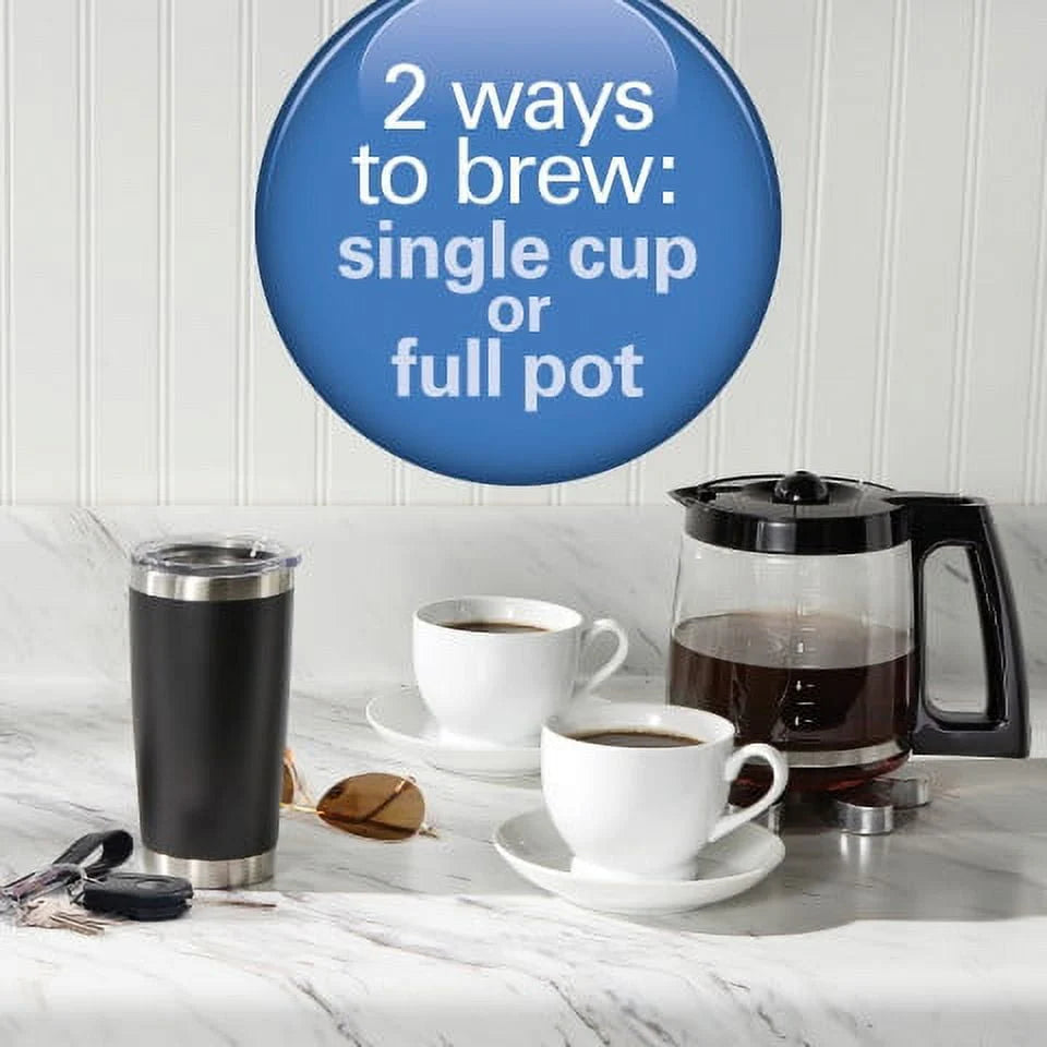 2-Way Coffee Maker, Single-Serve or 12 Cups, Glass Carafe, Black I94483