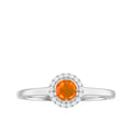 1/4 CT Round Fire Opal Ring with Diamond Halo, 925 Sterling Silver M465