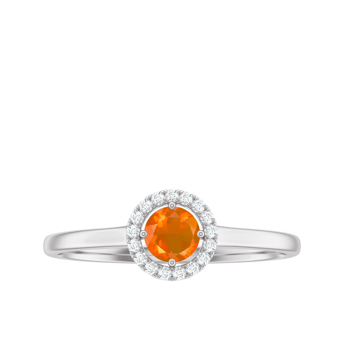 1/4 CT Round Fire Opal Ring with Diamond Halo, 925 Sterling Silver M465