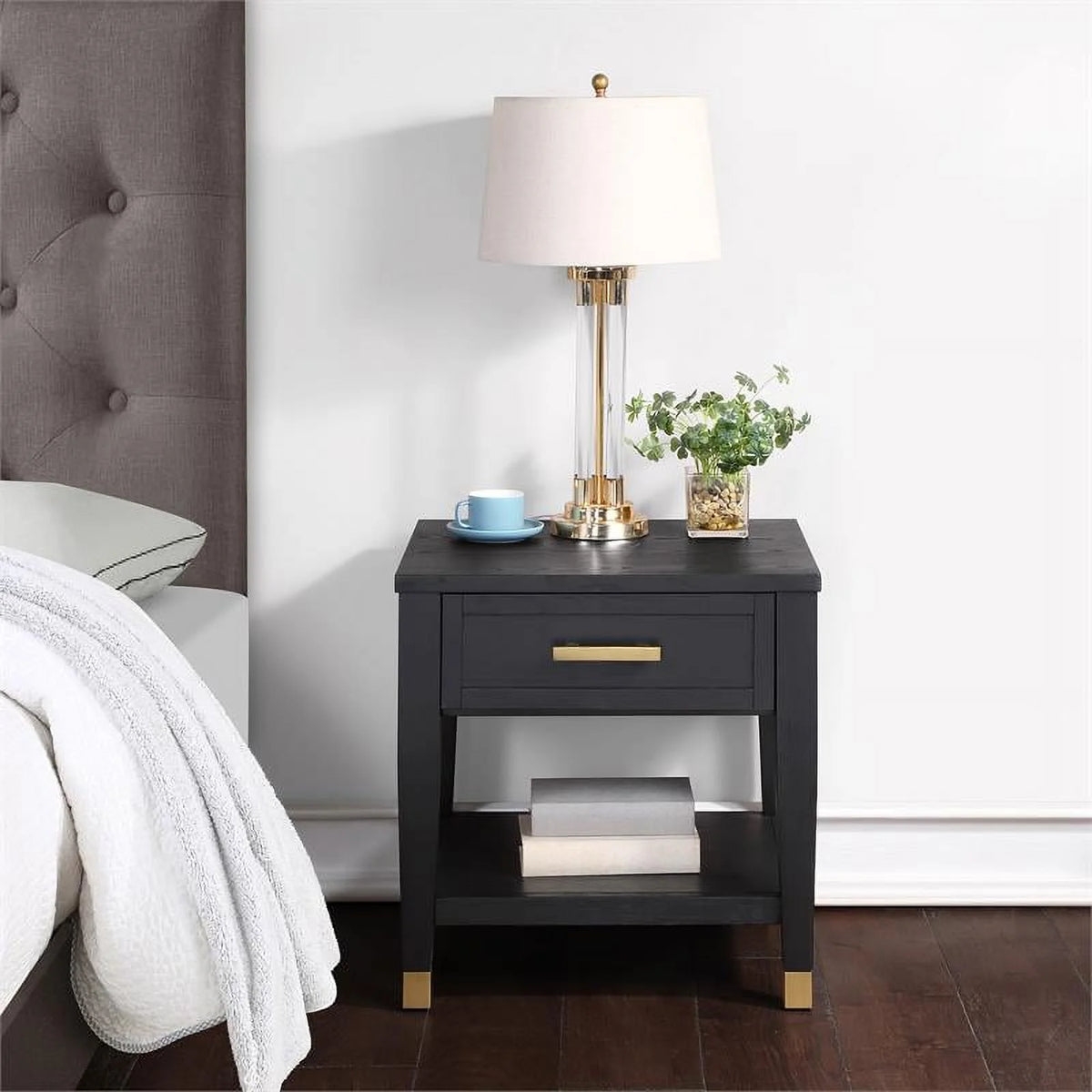 Rubbed Charcoal Wood 1-drawer End Table I9081
